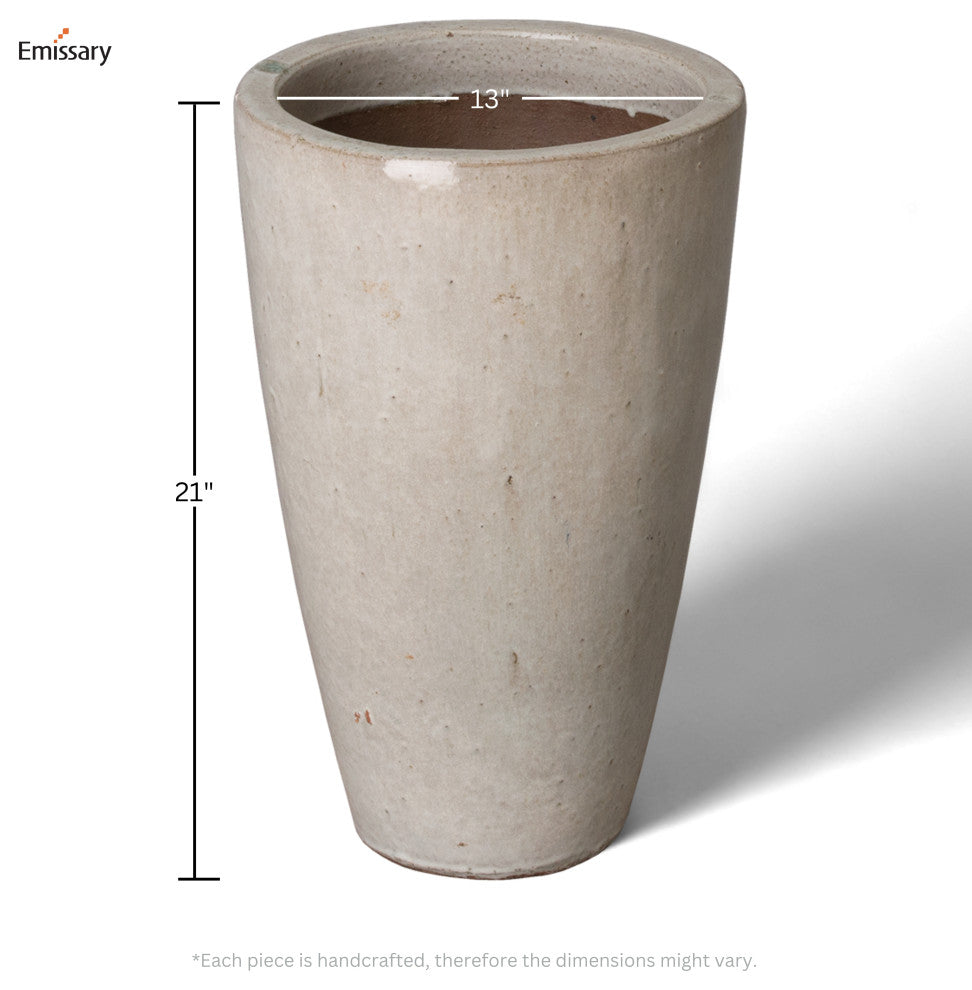 21" Tall Round Pot, Distressed White Glaze