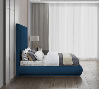 Brooke Linen Textured Fabric Upholstered Bed, Navy, Queen