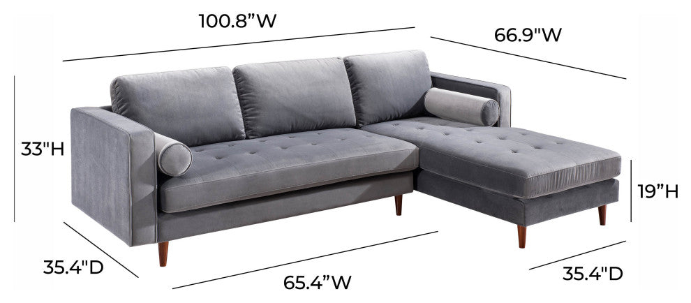 TOV Furniture Como Grey Velvet Sectional RAF