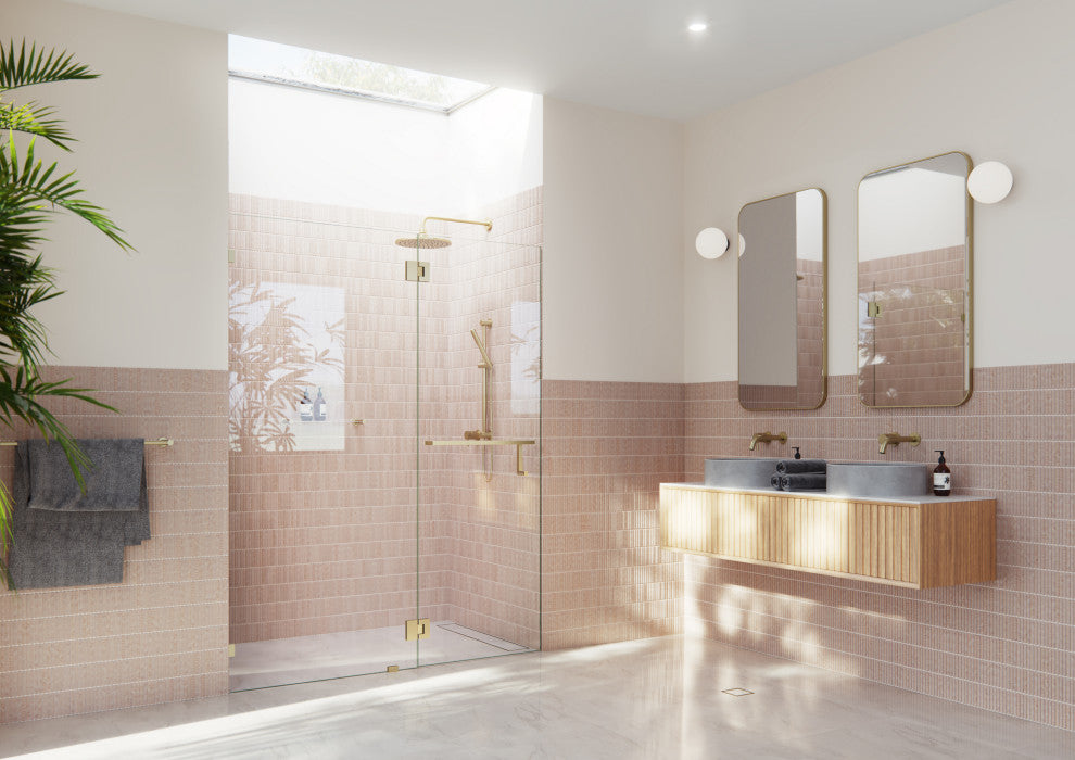 78"x35" Frameless Towel Bar Shower Door Glass Hinge, Satin Brass