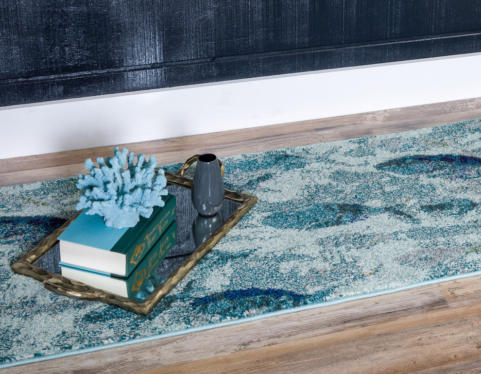 Unique Loom Light Blue Marooned Positano 2' 2x6' 7 Runner Rug