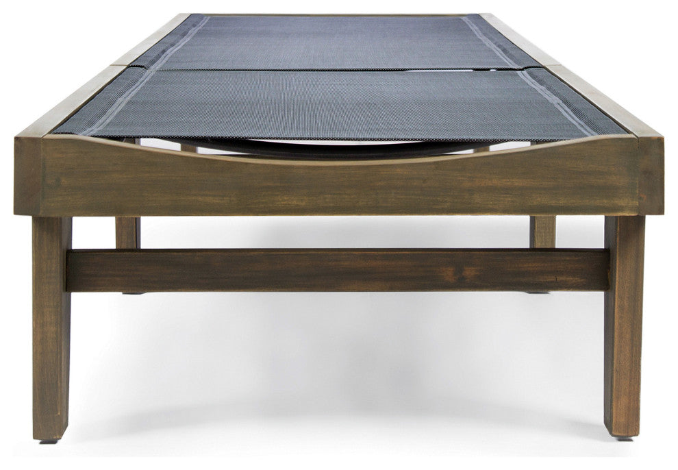 GDF Studio Della Outdoor Mesh Chaise Lounge With Acacia Wood Frame, Gray/Dark Gray