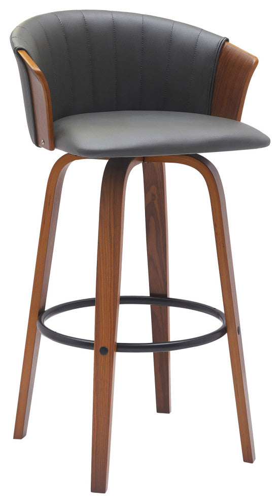 Diana 26" Swivel Walnut Wood Counter Stool, Gray Faux Leather, 30