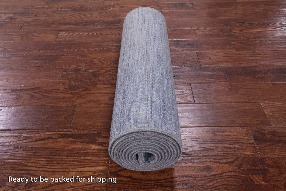 2' 7" X 13' 9" Savannah Grass Handmade Wool and Silk Runner Rug Q11942