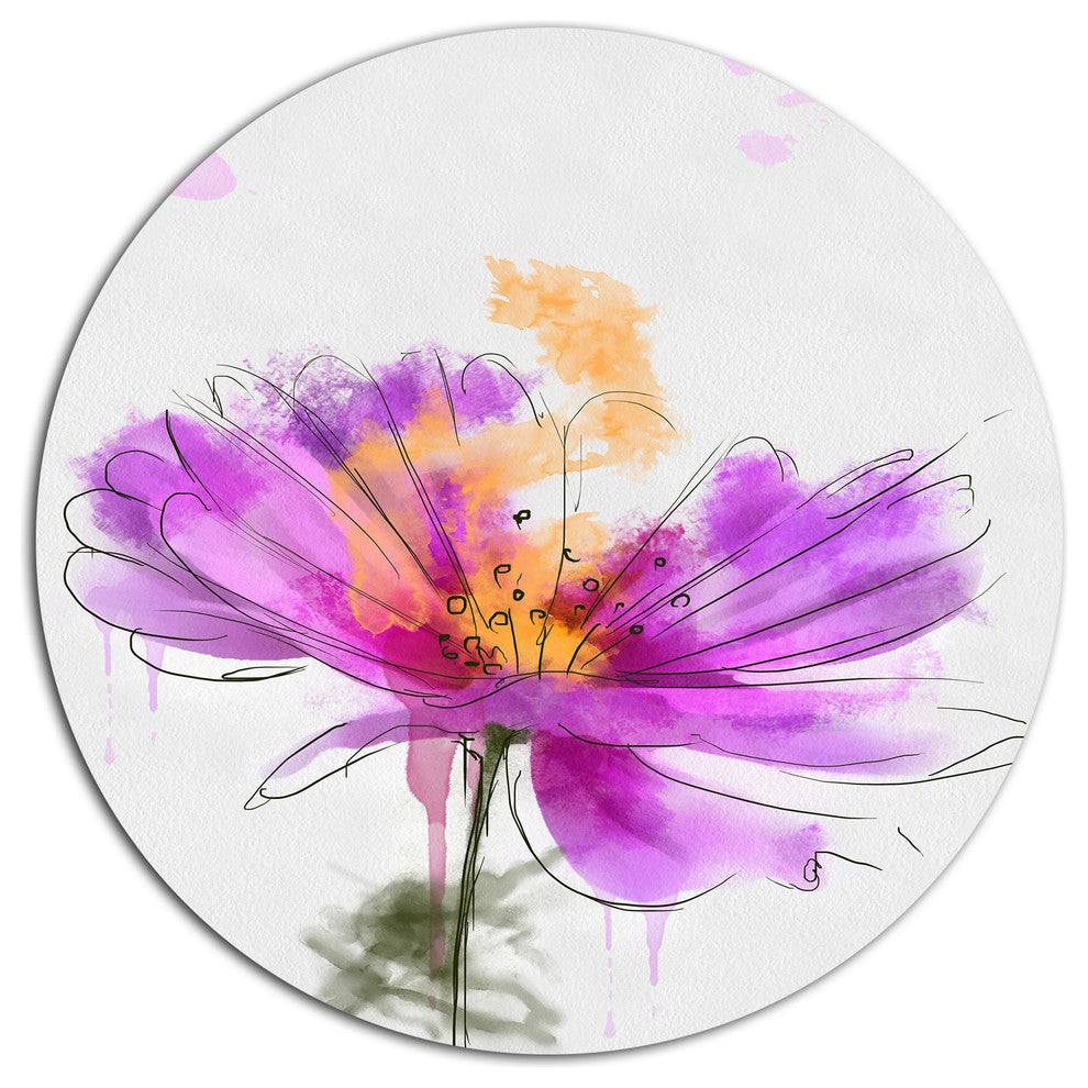 Purple Flower Watercolor Illustration, Flowers Disc Metal Artwork, 23"