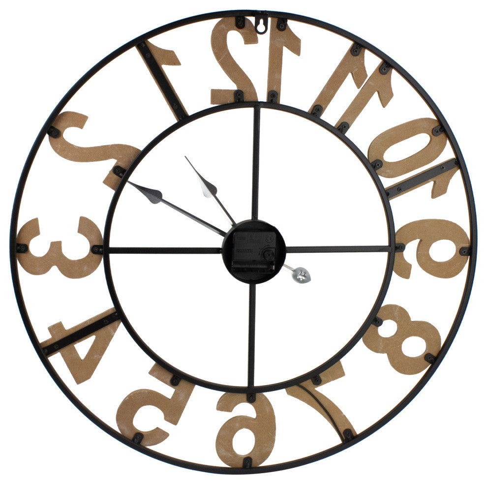24" Metal Framed Battery Operated Round Wall Clock With Block Numbers