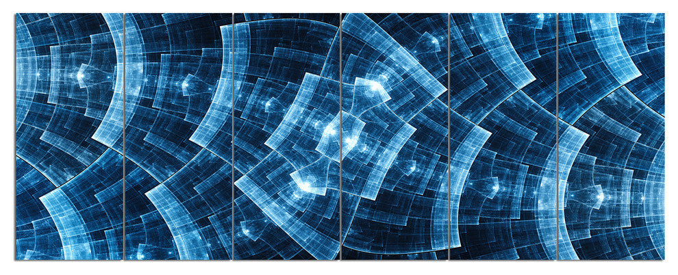 Blue Protective Metal Grids, Abstract Canvas Art Print, 70"x28", 6 Panels