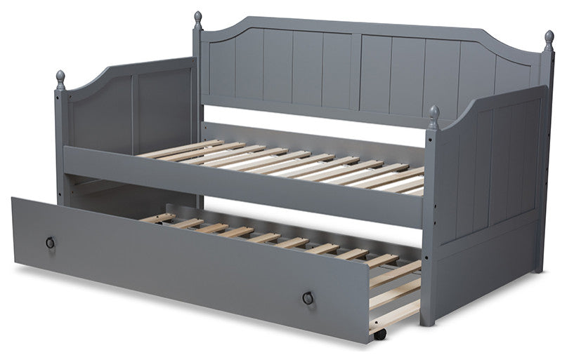 Millie Cottage Farmhouse Grayed Wood Twin Size Daybed With Trundle