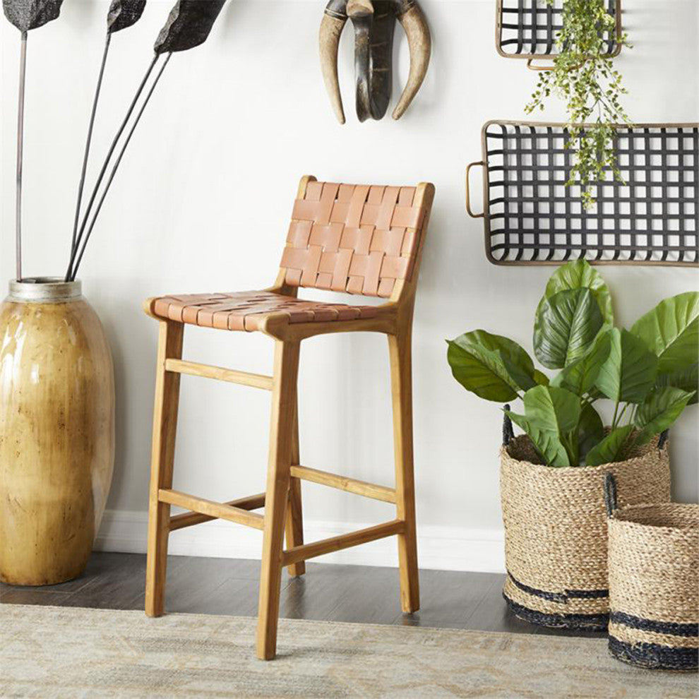 Urban Designs Handmade London 29-Inch Genuine Leather Bar Stool - Black, Brown