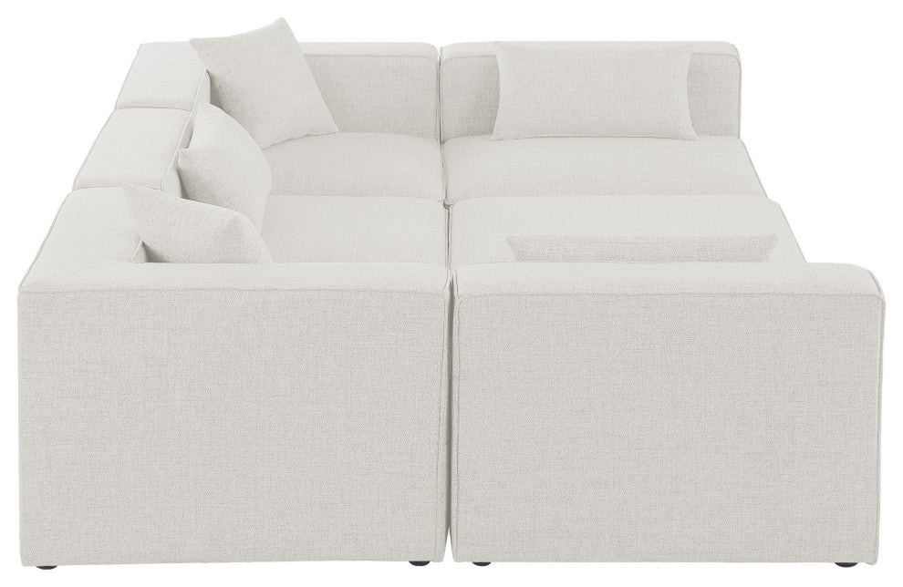 Cube Upholstered Modular Sectional, Cream, 6-Piece: 3 Armless Chair, 2 Corner Chair, 1 Ottoman, Linen Texured Fabric