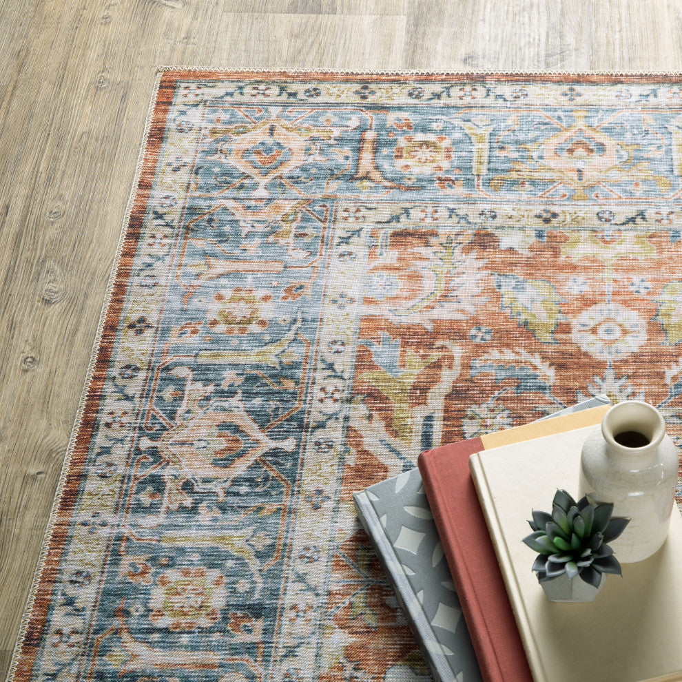 Celestia Machine Washable Vintage Indoor Area Rug, Rust, 2'x3'