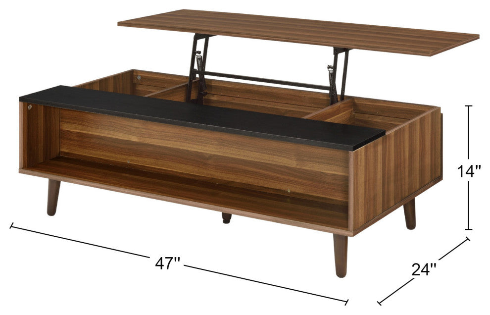 Wooden Coffee Table w/Lift Top, Walnut and Black Finish