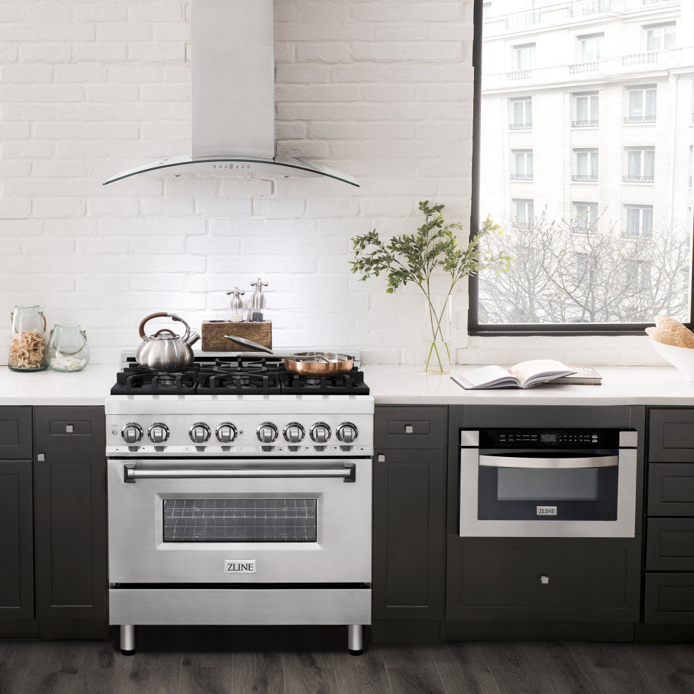 ZLINE 36" Dual Fuel Range With Griddle, Stainless Steel