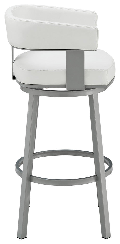 Lorin Counter Height Swivel Bar Stool, Black Finish and Black Faux Leather, Silver/White, Counter Height