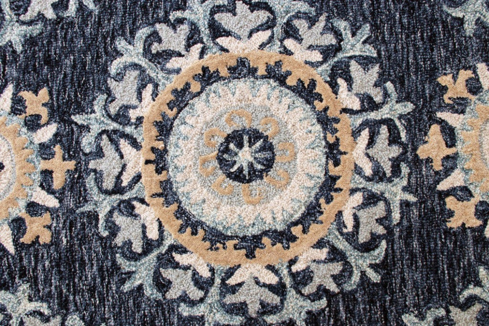 5" x 7" Blue and Beige Floral Disc Area Rug