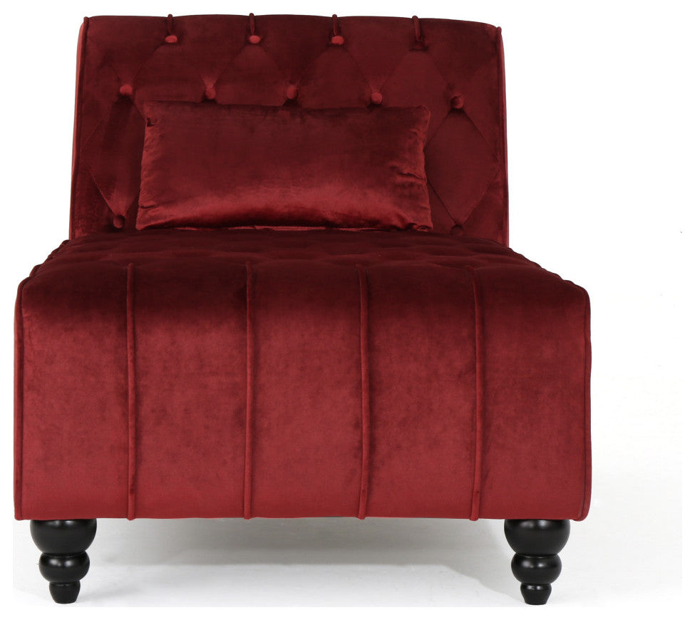 GDF Studio Rafaela Tufted New Velvet Chaise Lounge, Garnet