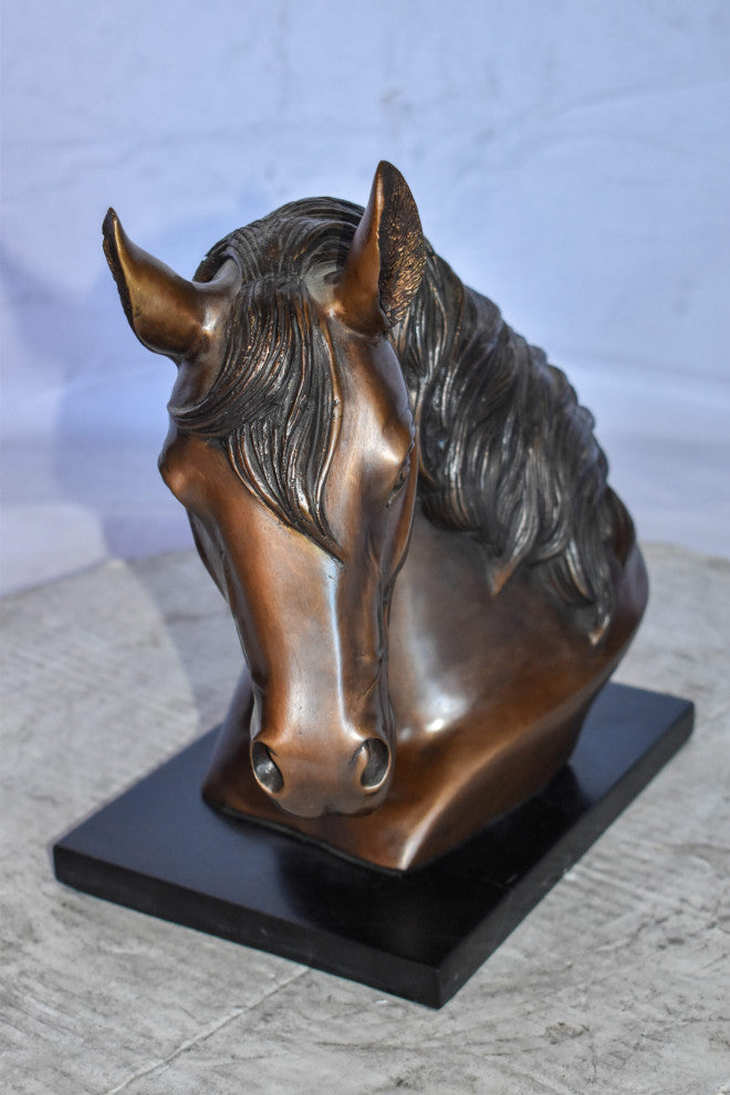 Bust Of a Horse Made of Bronze Mounted on Marble Size: 12" x 6" x 12"H