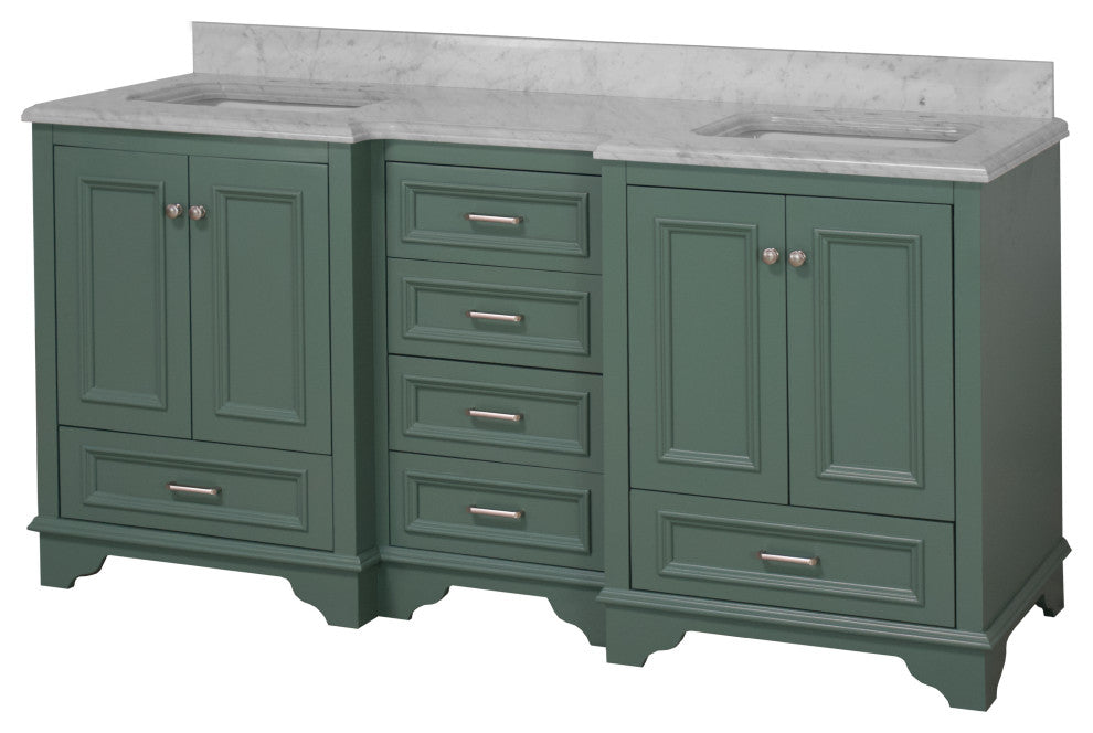 Nantucket 72" Double Bath Vanity, Sage Green, Carrara Marble