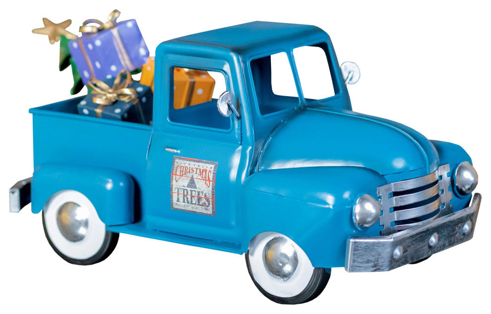 Mini Metal Truck With Christmas Tree and Gifts, Antique Blue
