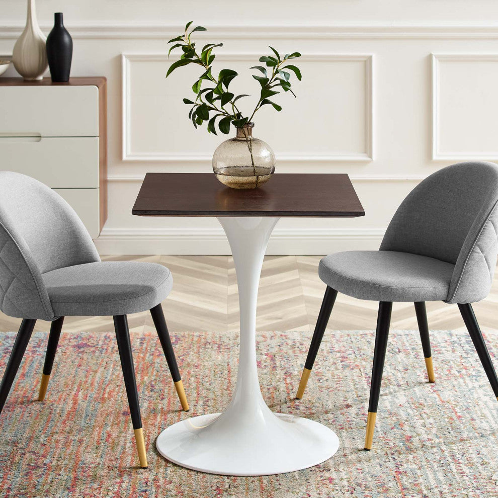 24" Dining Table, Square, White Walnut, Metal, Modern, Bistro Hospitality