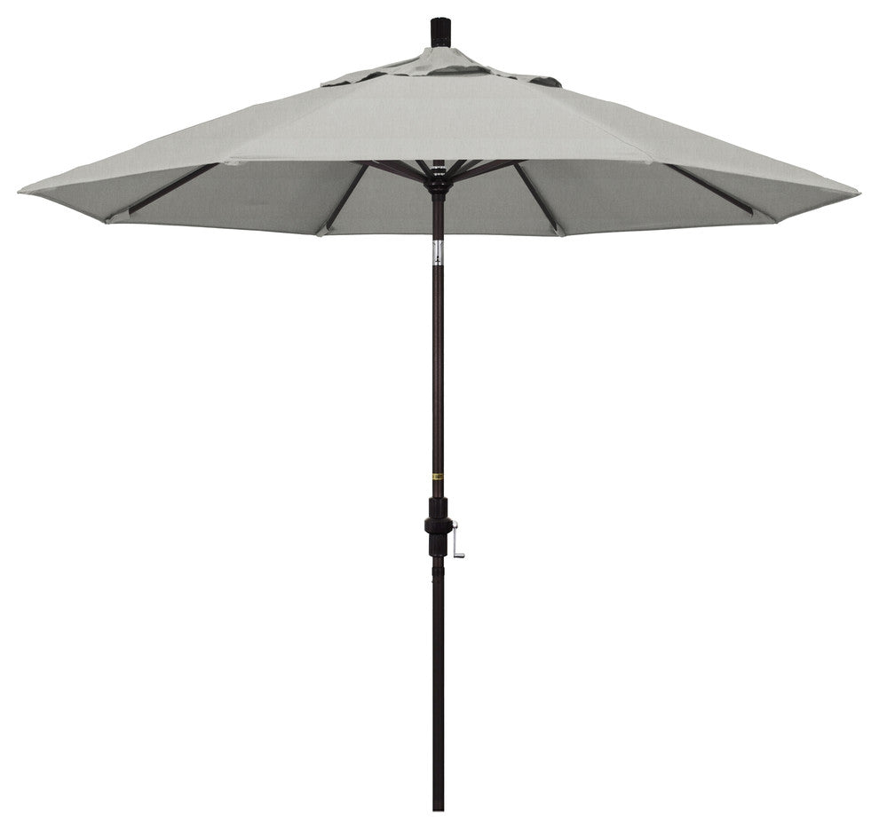 9' Bronze Collar Tilt Crank Lift Aluminum Umbrella, Sunbrella, Granite