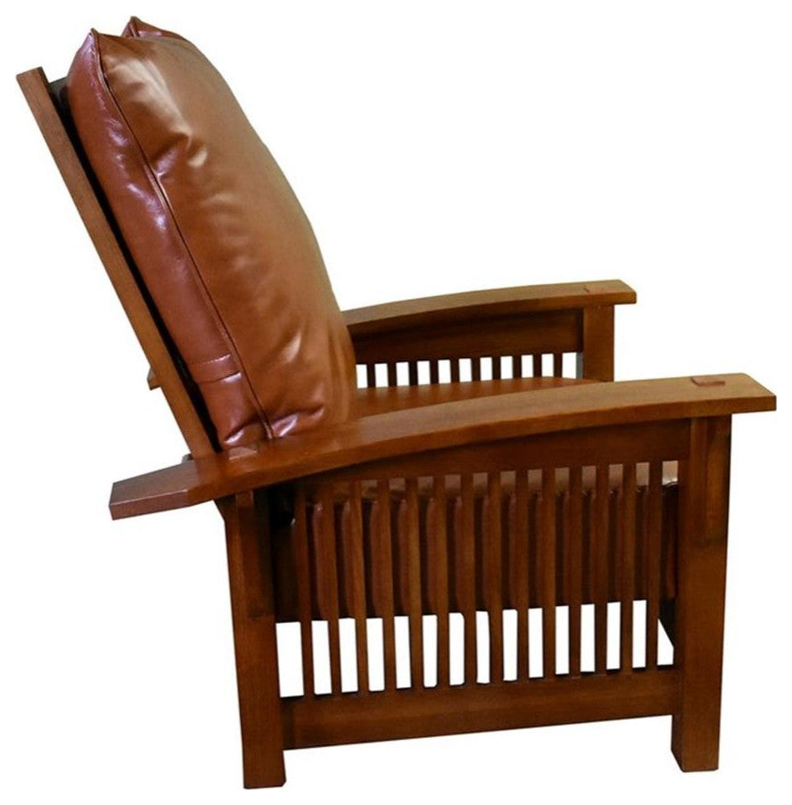 Mission Style Morris Chair With Leather & Quarter Sawn Oak