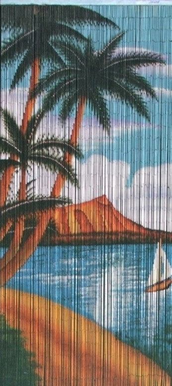 Sail Boat Print Beaded Bamboo Curtain, 36"Wx78"H