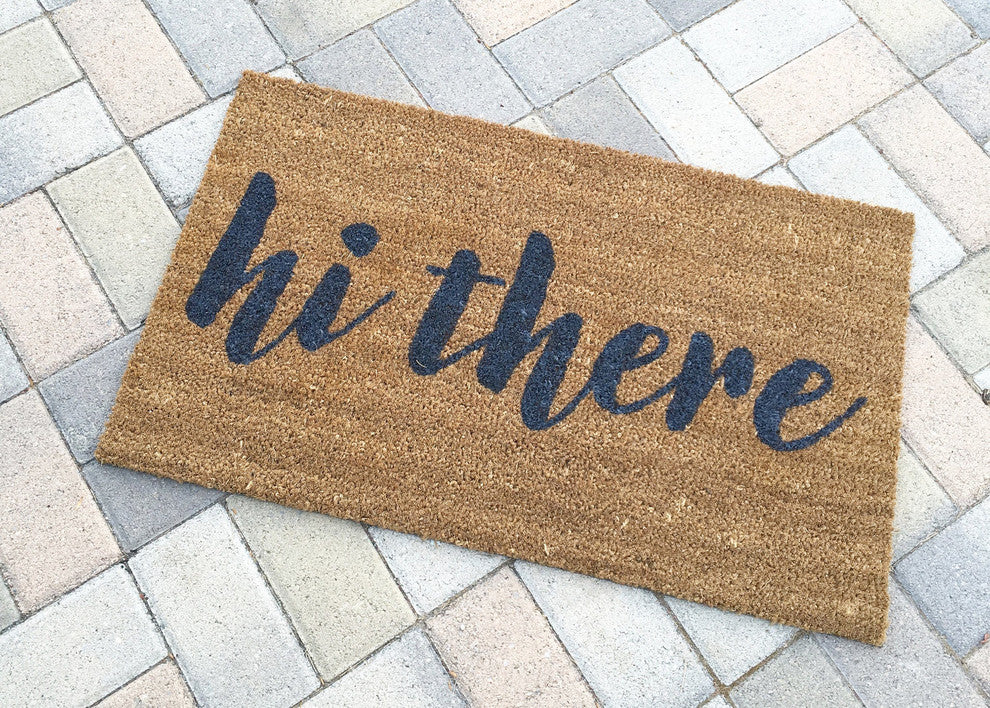 Hand Painted "Hi There" Script Welcome Mat, Amazon Dark Green