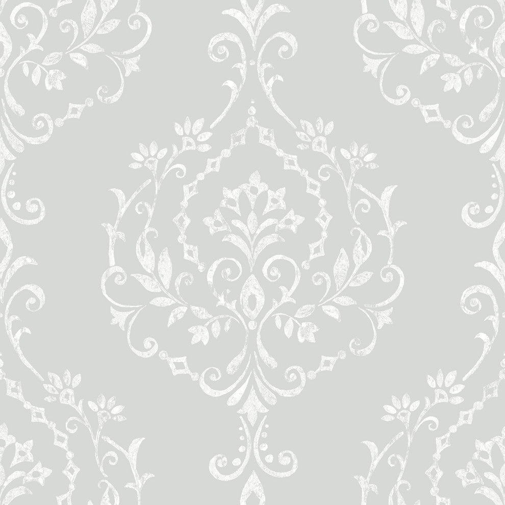 Grey New Damask Peel & Stick Wallpaper
