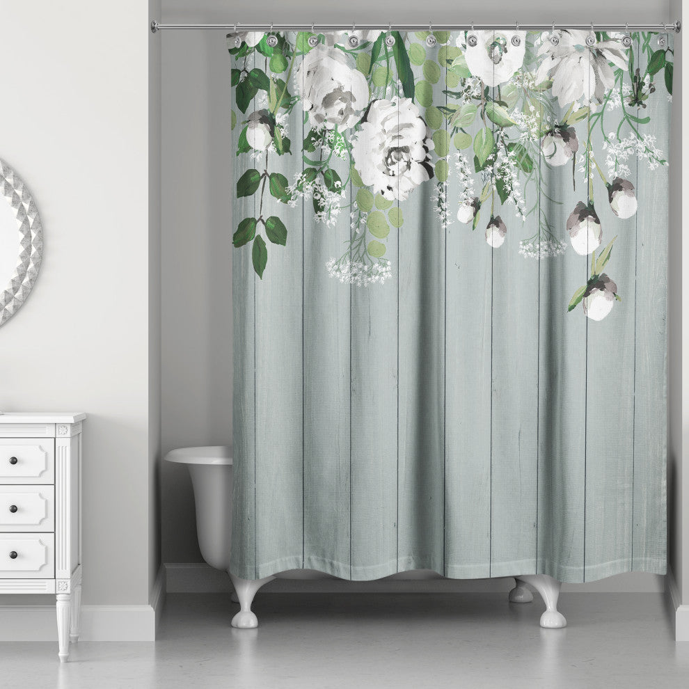 Painted Flowers on Soft Blue 71x74 Shower Curtain