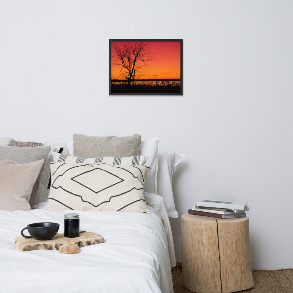 Burning Skies Rural Landscape Framed Photo Paper Wall Art Print, Black, 18" X 24"