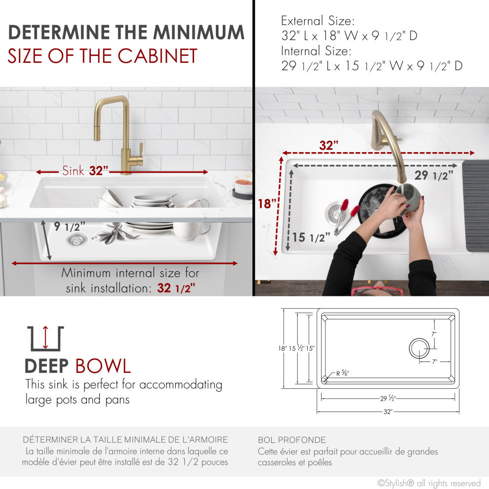 DualMount 32" Workstation SingleBowl White Granite Kitchen Sink