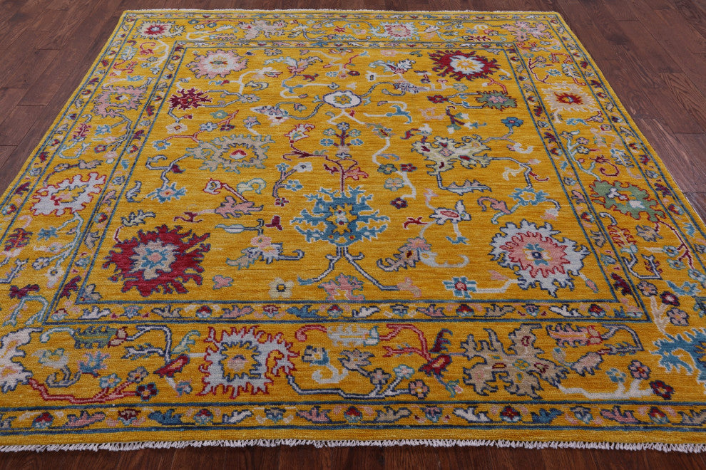 8' Square Turkish Oushak Hand-Knotted Wool Rug - Q13329