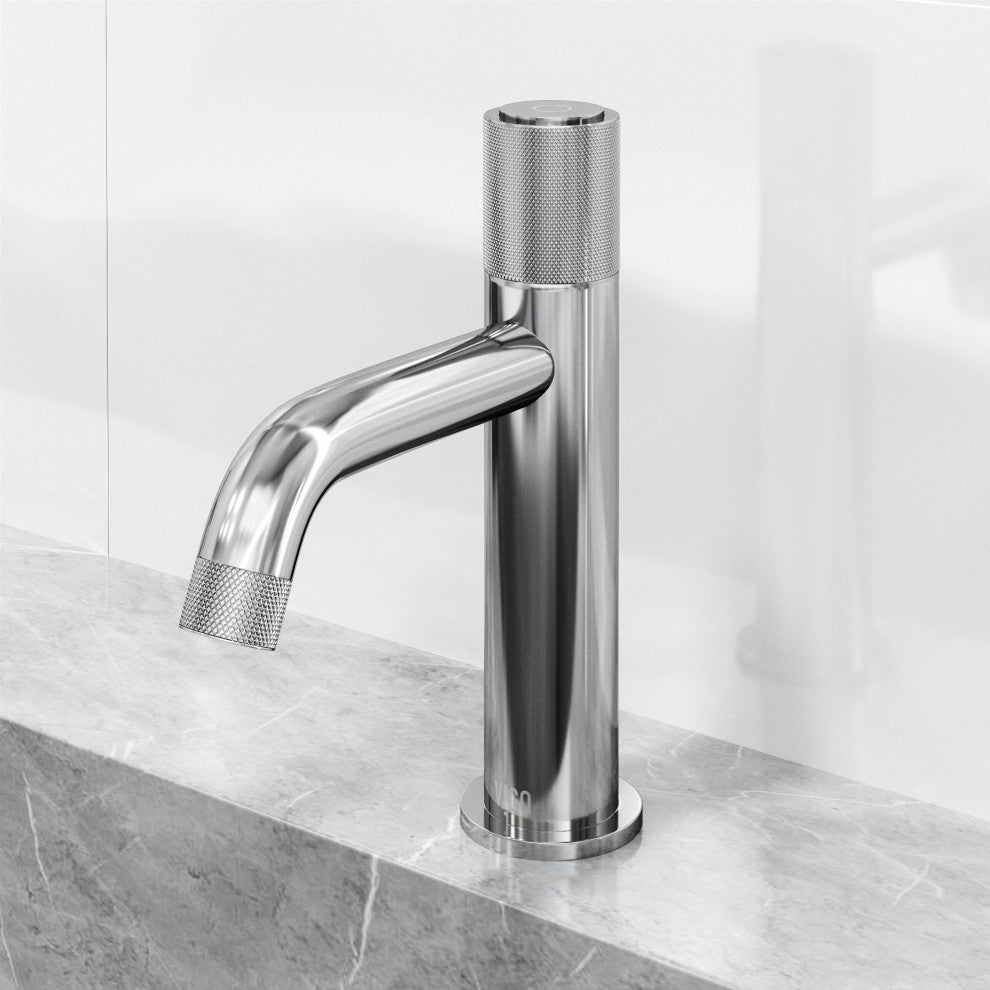 VIGO Apollo 8" H Button Operated Single Hole Bathroom Faucet, Chrome, Without Extras