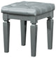 Wooden Vanity Stool With Faux Leather Tufted Seat, Gray