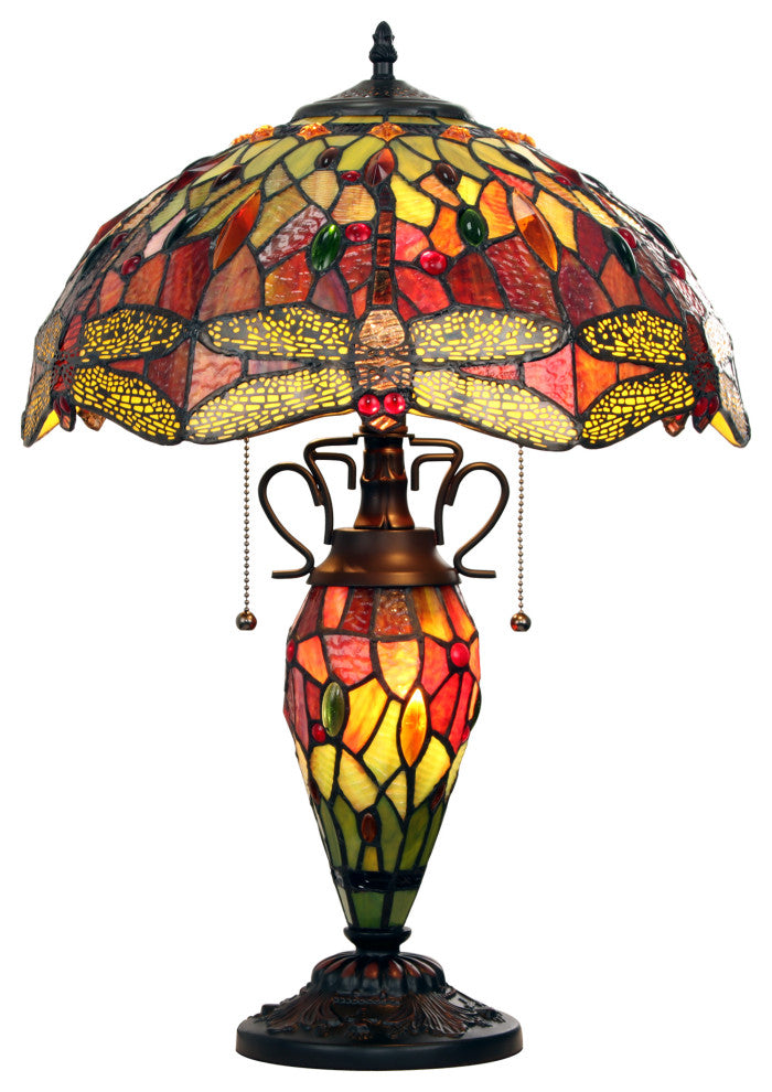 Empress Tiffany-Style Dark Bronze 3 Light Double Lit Table Lamp 16" Shade