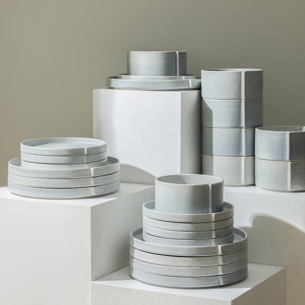 Stone Lain Bao Stoneware 24-Piece Dinnerware Set, Blue-Grey