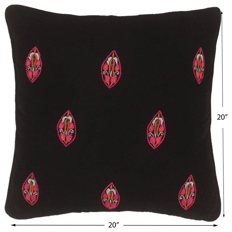 Boho Chic Flint Hand Embroidered Italian Velvet Pillow