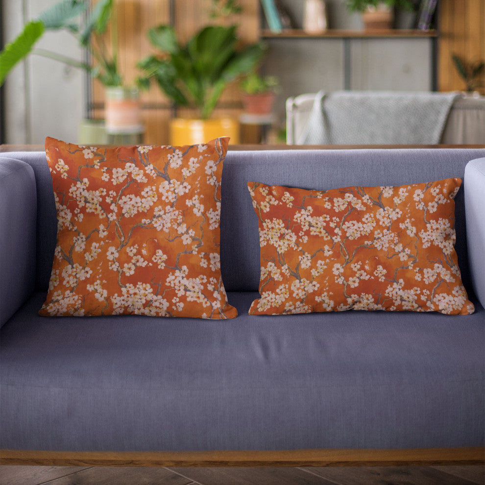 Persimmon Garden Cherry Blossoms Luxury Throw Pillow, Double sided 20"x30" Queen