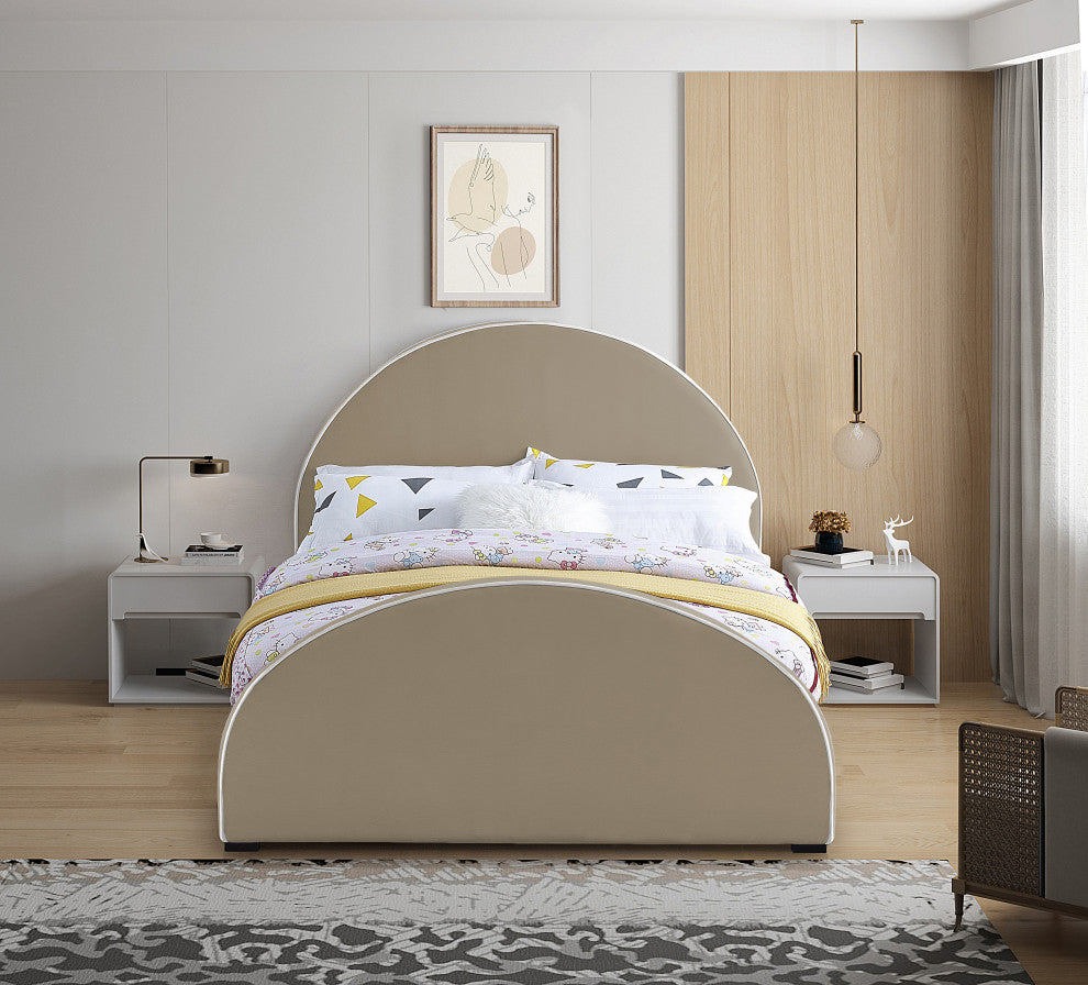 Brody Velvet Upholstered Bed, Beige, Full