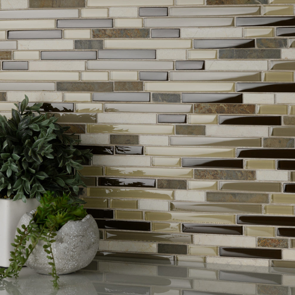 Tessera Piano Glass and Stone Mosaic Wall Tile, Brixton, Nassau