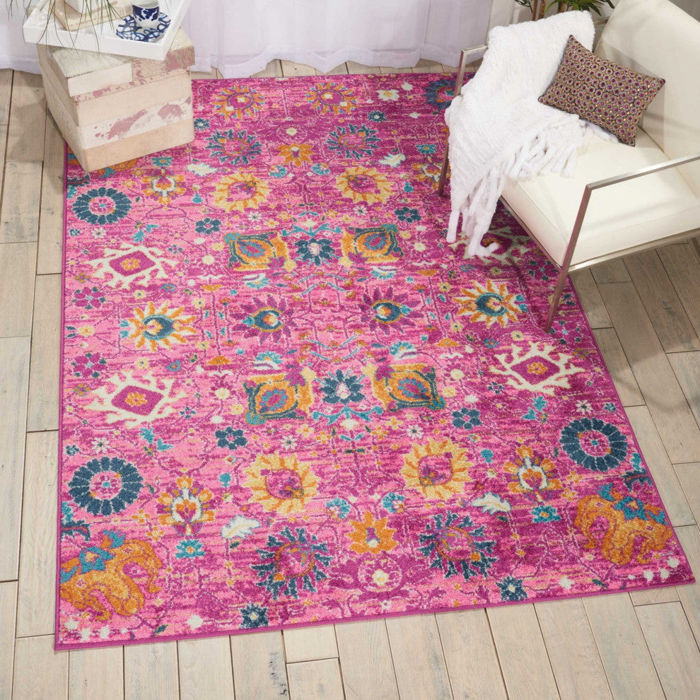 7 x 10 Fuchsia and Orange Distressed Area Rug