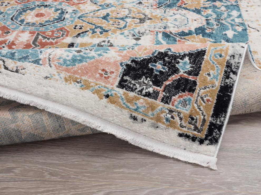Abani Azure Collection AZR100A Medallion Faded Teal Blue Persian Area Rug