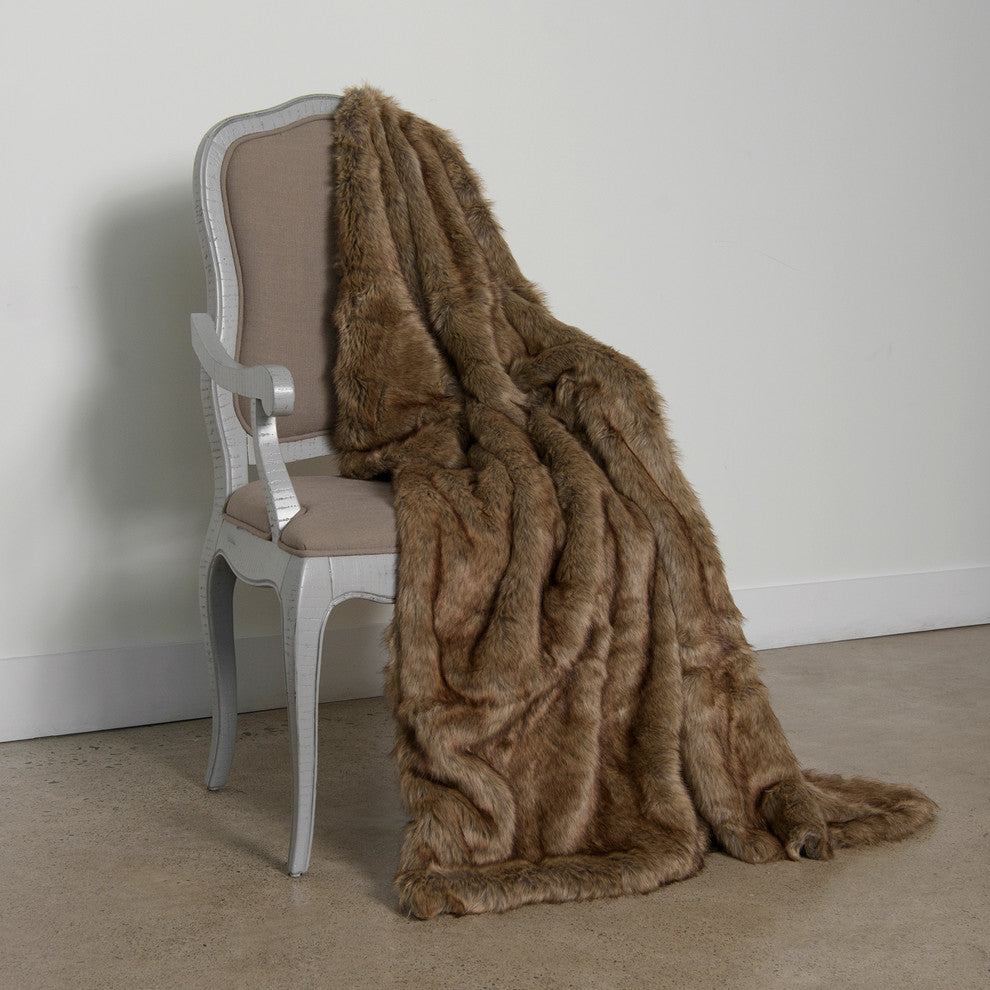 Luxe Faux Fur Throw Blanket, Coyote, 52"x84"