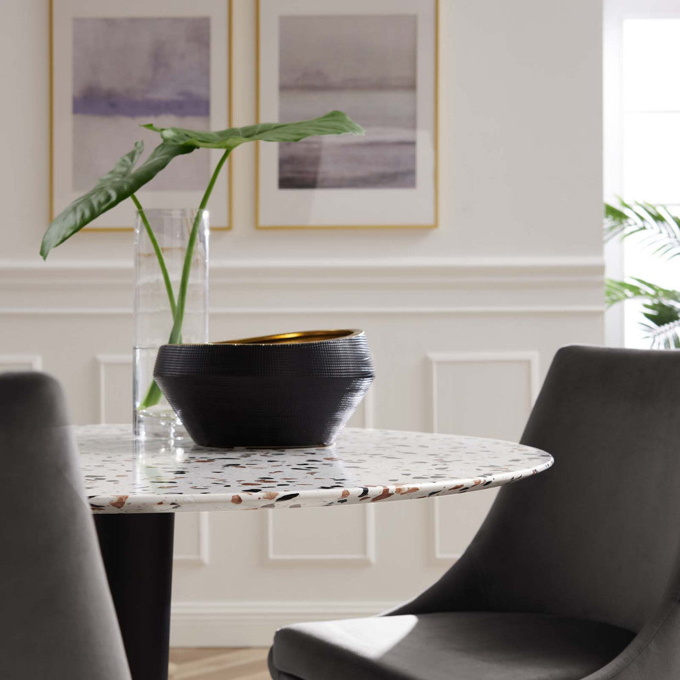 Zinque 40" Round Terrazzo Dining Table, Gold White