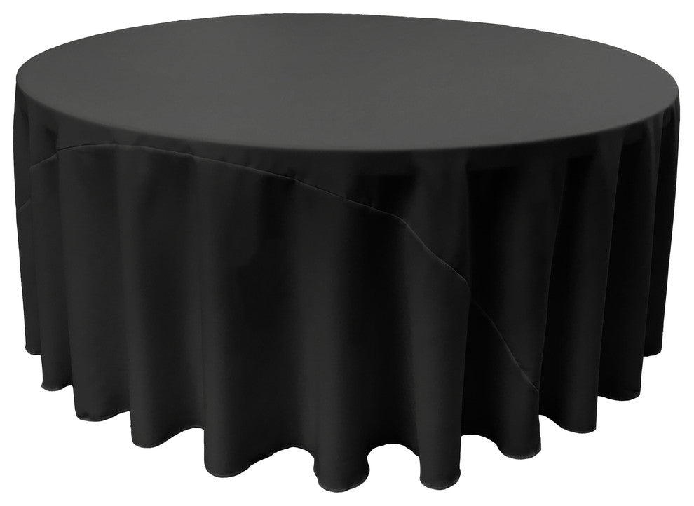 LA Linen Round Polyester Poplin, Black, 132" Round