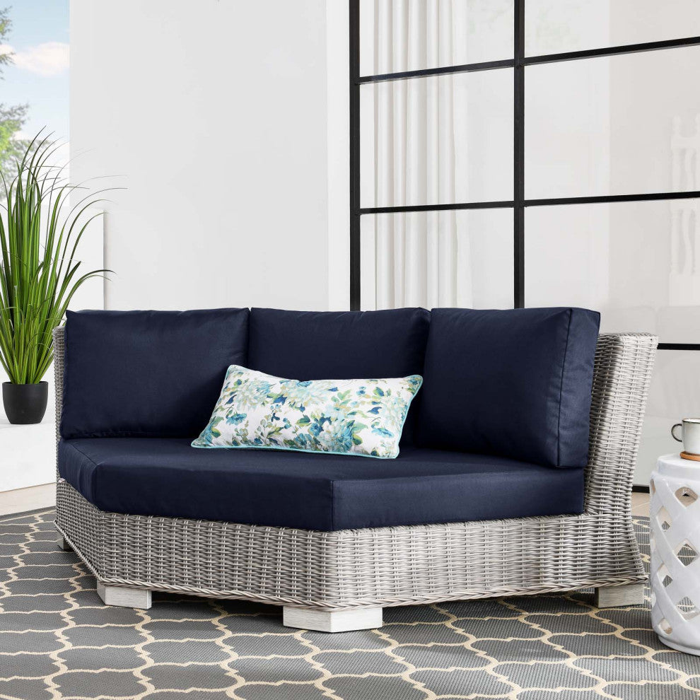 Sofa Corner Chair, Rattan, Wicker, Gray Blue Navy, Modern, Outdoor Patio