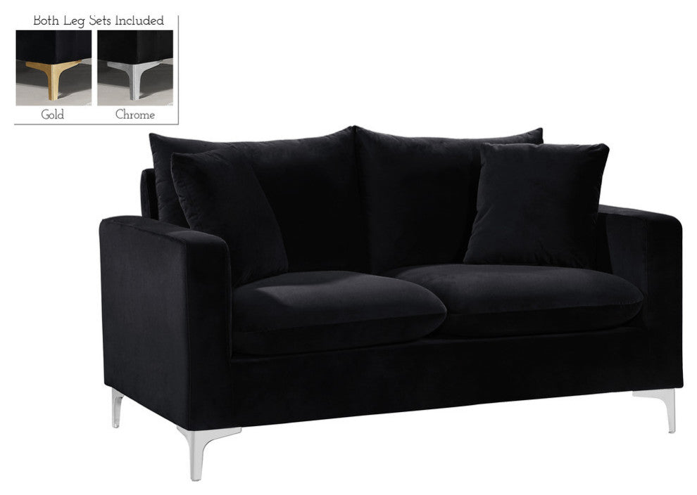 Naomi Velvet Upholstered Loveseat, Black