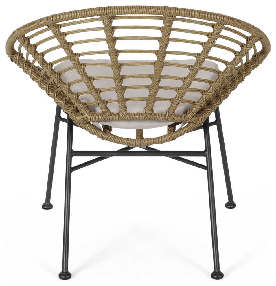 Mia Outdoor Wicker Dining Chair with Cushion, Set of 2, Light Brown, Black, Beige