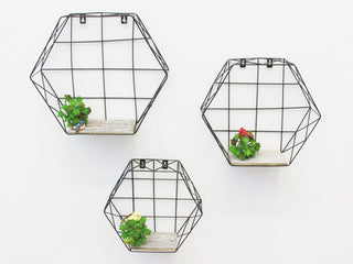 Hexagon Wall-Mounted Hanging Shelves, 3-Piece Set, Black